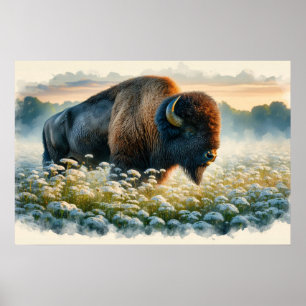 Poster Watercolor Bison White Willows