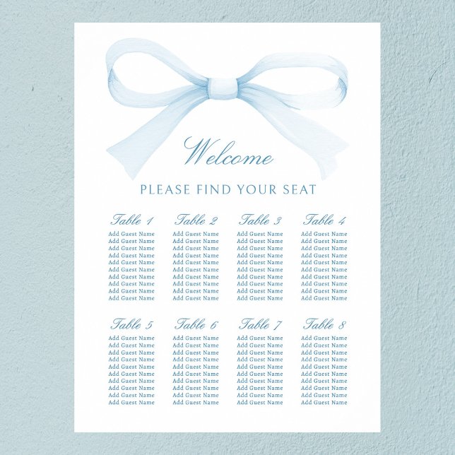 Poster Watercolor Blue Bow Seating Chart (Criador carregado)