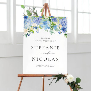 Poster Watercolor Blue Hydrangea Floral Wedding