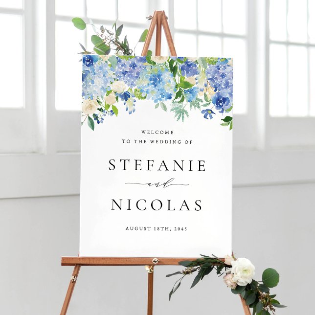 Poster Watercolor Blue Hydrangea Floral Wedding (Criador carregado)