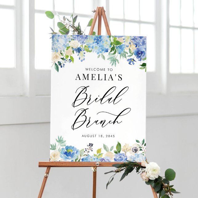 Poster Watercolor Blue Hydrangeas Bridal Brunch Bem-vindo (Criador carregado)