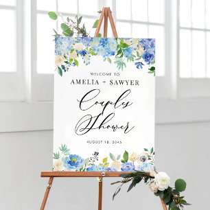 Poster Watercolor Blue Hydrangeas Couples Shower Welcome