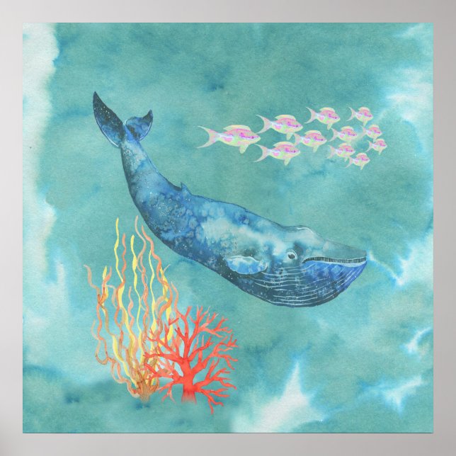 Póster Watercolor Blue Whale ID368 (Frente)
