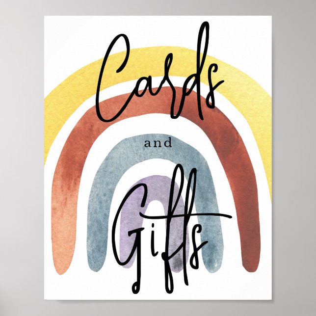 Poster Watercolor Boho Cartão arco-íris e presentes poste (Frente)