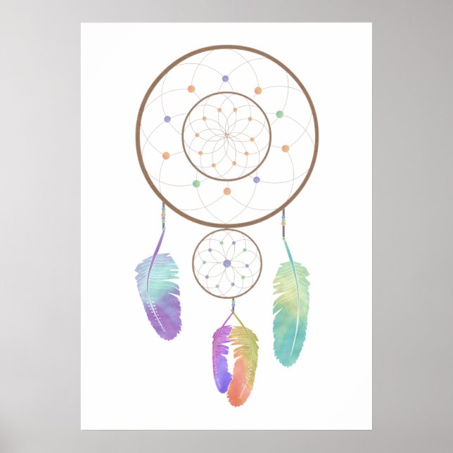 Poster Watercolor Boho Rainbow Dreamcatcher Art (Frente)