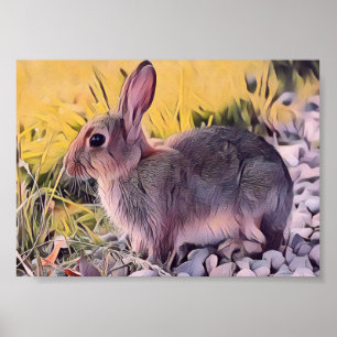 Poster Watercolor Brown Bunny Rabbit Vintage Art