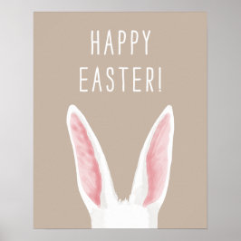 Poster Watercolor Bunny Ears On Beige Happy Easter