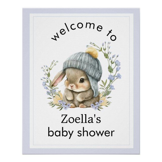Póster Watercolor Bunny Floral Spring Baby Shower Welcome (Frente)
