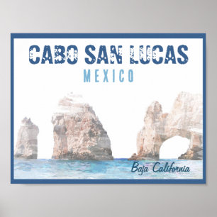 Poster Watercolor Cabo San Lucas México Arco Vintage