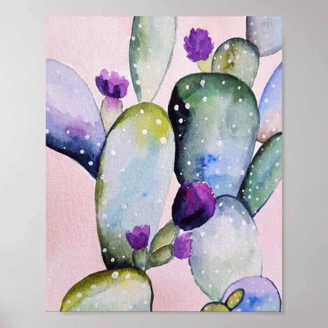 Poster Watercolor Cactus Succulent Floral (Frente)