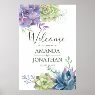 Poster Watercolor Cactus Succulents Wedding Welcome