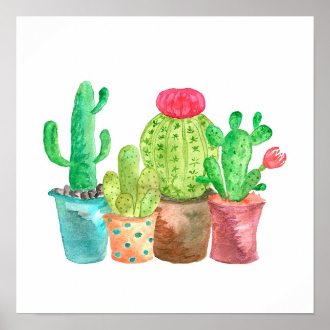 Poster Watercolor Cactus Wall Art (Frente)