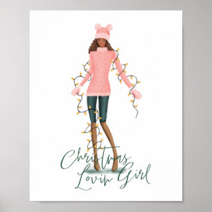 Poster Watercolor Christmas Lovin' Girl Envolvida Em Luze