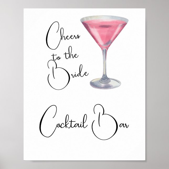 Poster Watercolor Cocktail bar Bridal shower  (Frente)