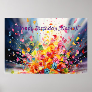 Poster Watercolor Confetti Explosion Banne Birthday