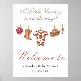 Poster Watercolor Cowboy Western Baby shower Welcome