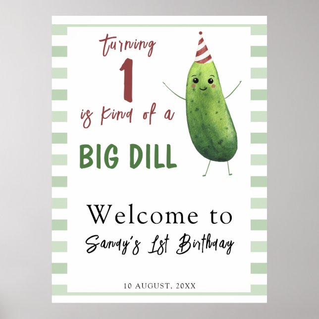 Poster Watercolor Cucumber Big Dill Birthday (Frente)
