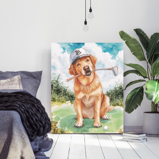 Poster Watercolor Cute Golden Retriever Golf (Criador carregado)