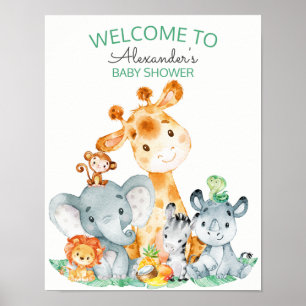 Poster Watercolor Cute Safari Jungle Baby Shower