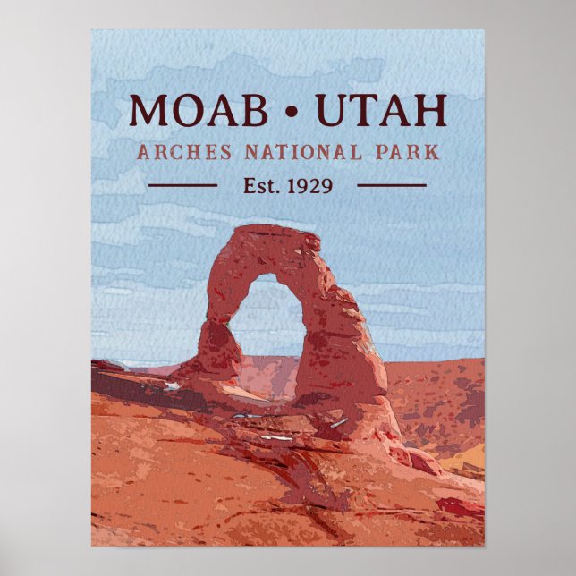 Poster Watercolor Delicate Arch Moab Utah National Park (Frente)