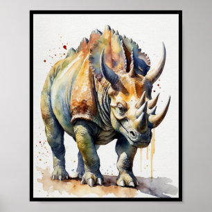 Poster Watercolor Dinosaur Triceratops Ceratopsian