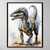 Watercolor Dinossaur Velociraptor Theropod WallArt