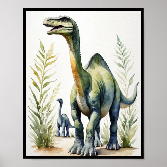 Poster Watercolor Diplodocus Dinosaur Wallart (Frente)