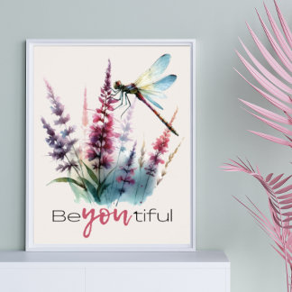 Poster Watercolor Dragonfly Floral Seja Você Inspire Quot