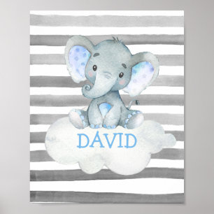 Poster Watercolor Elephant ZOO Jungle Cute Baby Name