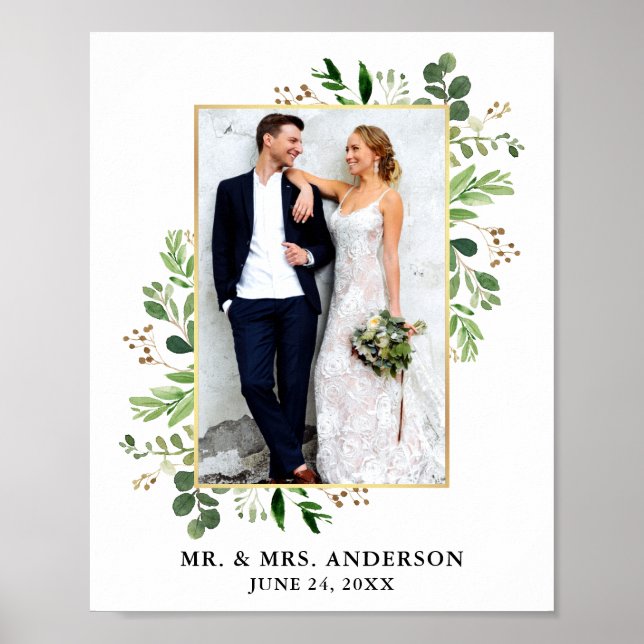 Poster Watercolor Eucalyptus Greenery Foto Dourada (Frente)