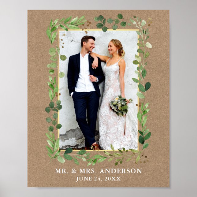 Poster Watercolor Eucalyptus Greenery Kraft Foto Dourada (Frente)