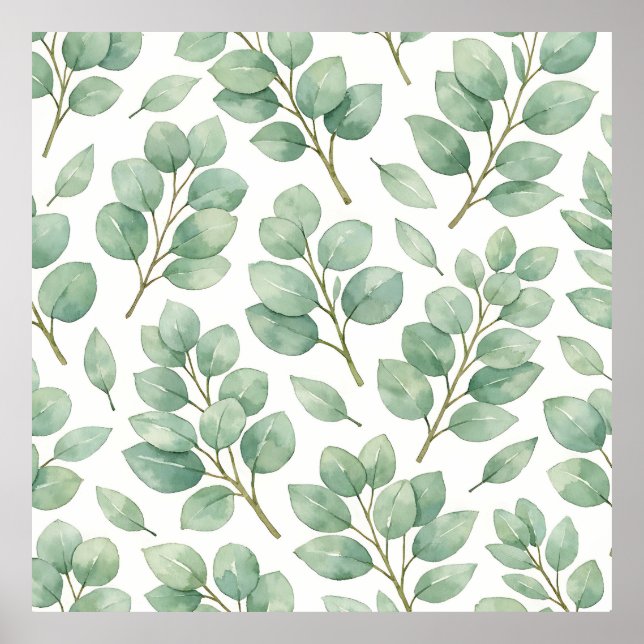 Poster Watercolor Eucalyptus Greenery Pattern (Frente)