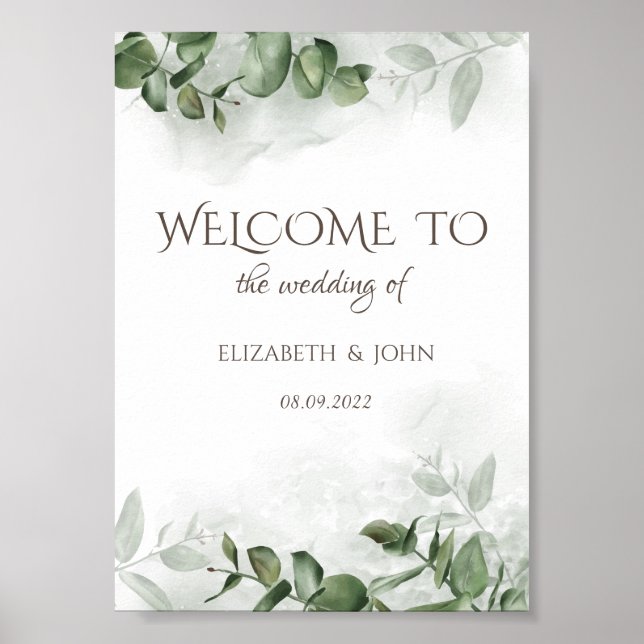 Poster Watercolor Eucalyptus Greenery Salvar a Data (Frente)