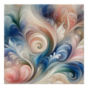 Póster Watercolor Fantasy Floral Pastel Blue & Cream