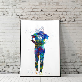 Poster Watercolor Female Softball Player