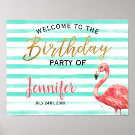 Poster Watercolor Flamingo Dourado Birthday | Sinal de bo