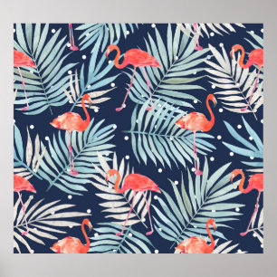 Poster Watercolor Flamingo: Elegância Tropical Rosa.