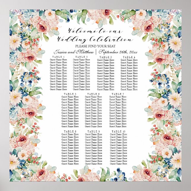 Poster Watercolor Floral 10 Mesas (Frente)