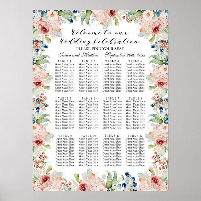 Poster Watercolor Floral 12 Mesas (Frente)