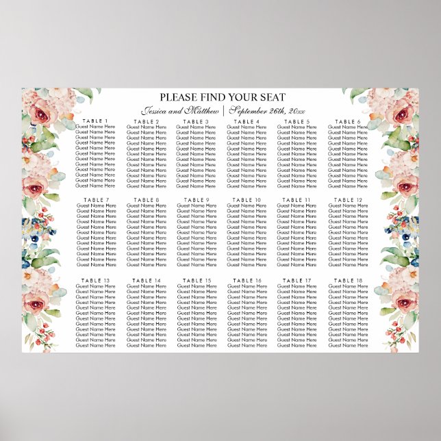 Poster Watercolor Floral 18 Mesas (Frente)