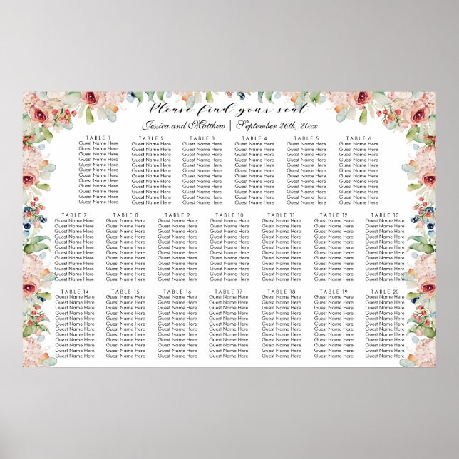 Poster Watercolor Floral 20 Mesas (Frente)