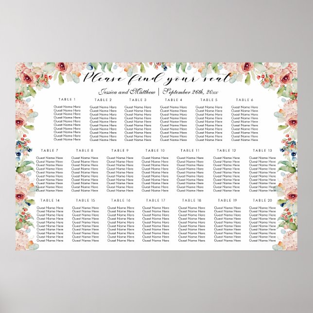 Poster Watercolor Floral 20 Mesas (Frente)