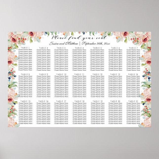 Poster Watercolor Floral 21 Mesas (Frente)