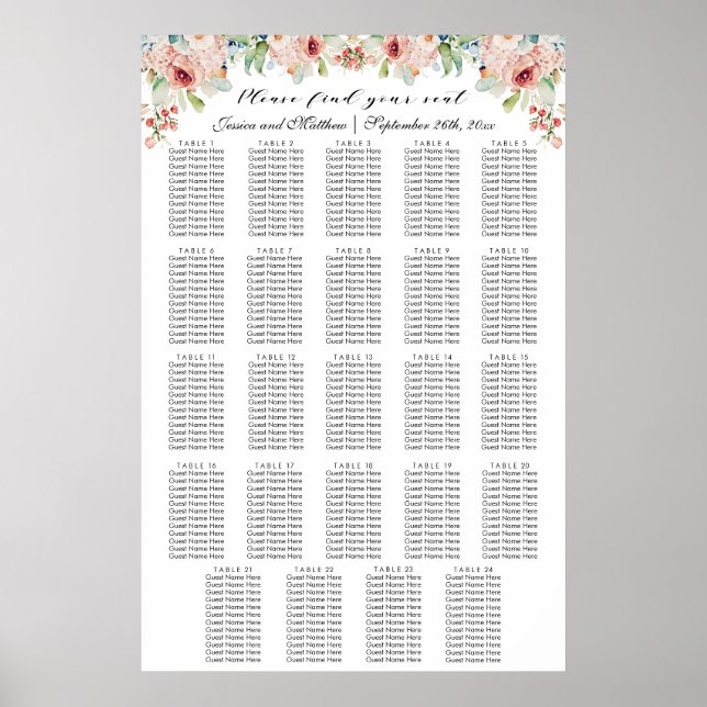 Poster Watercolor Floral 24 Mesas (Frente)