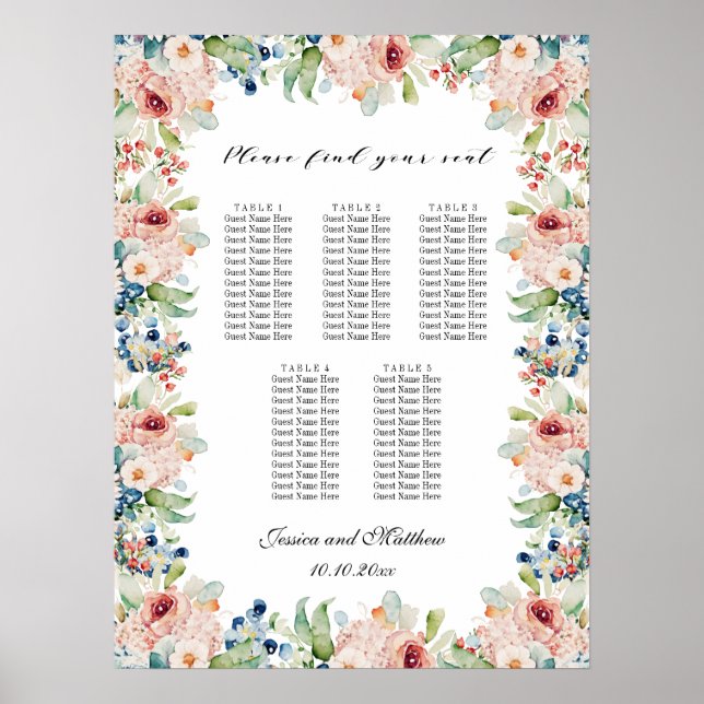 Poster Watercolor Floral 5 Mesas (Frente)