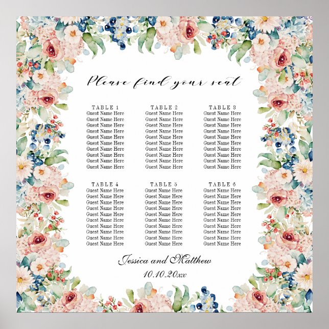 Poster Watercolor Floral 6 Mesas (Frente)