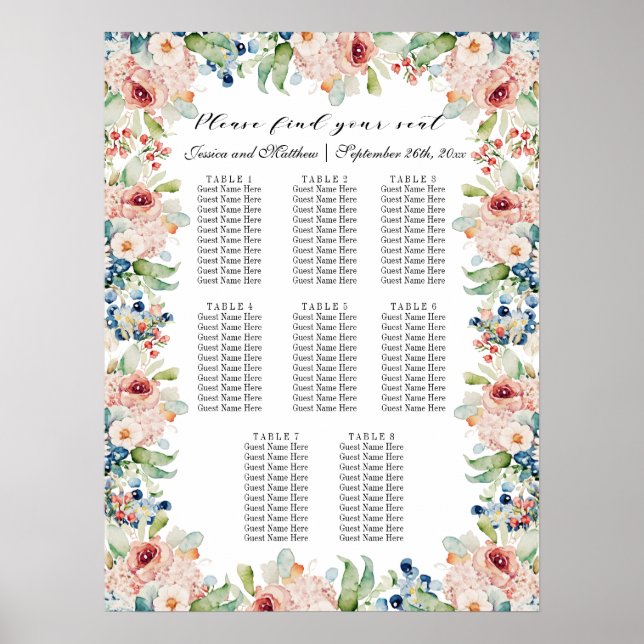 Poster Watercolor Floral 8 Mesas (Frente)