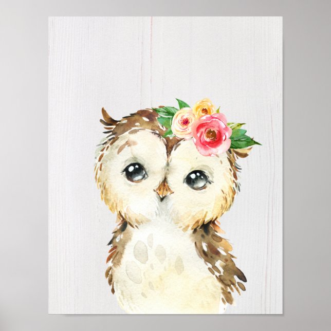 Poster Watercolor Floral Baby Owl (Frente)