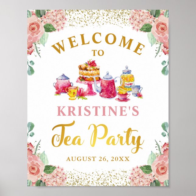 Poster Watercolor Floral Dourada Glitter Party - Boas-vin (Frente)