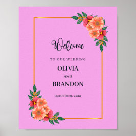 Poster Watercolor Floral em Boas-vindas do Frame Dourado